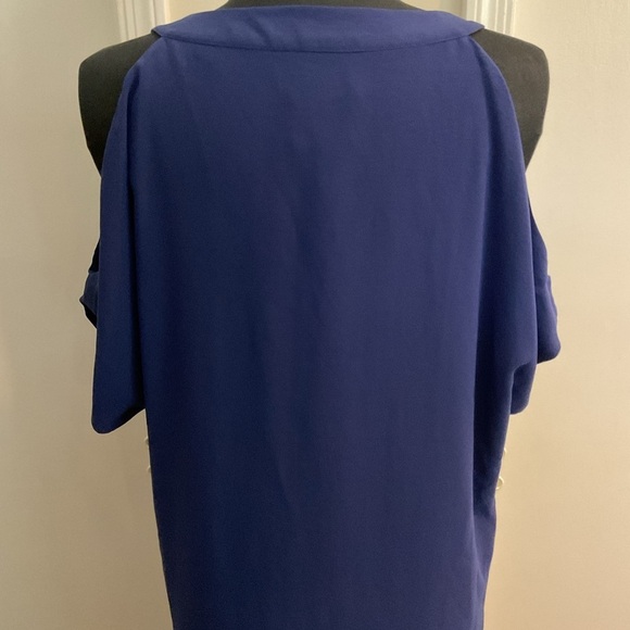 🤍 Navy Blue Cold Shoulder Keyhole ADRIANNA PAPELL 1/2 sleeve shift dress - Picture 6 of 6